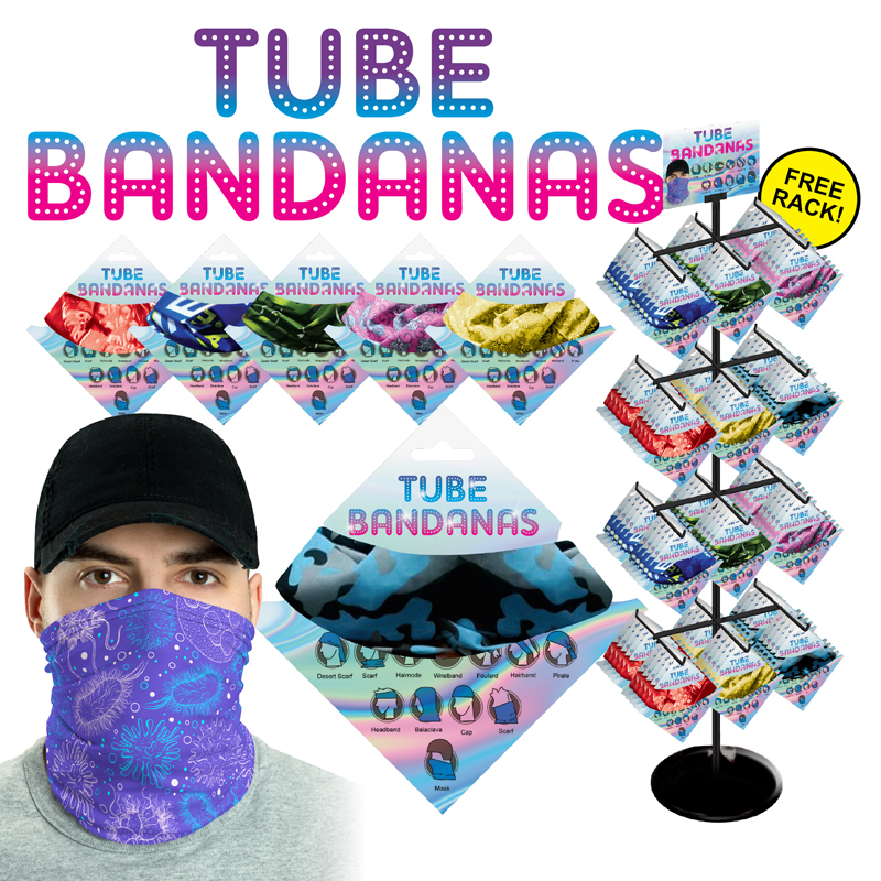 288pc Tube BANDANA Display 12-24 Styles