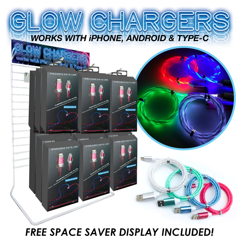 36pc Glow CELL PHONE Charger Cables Display