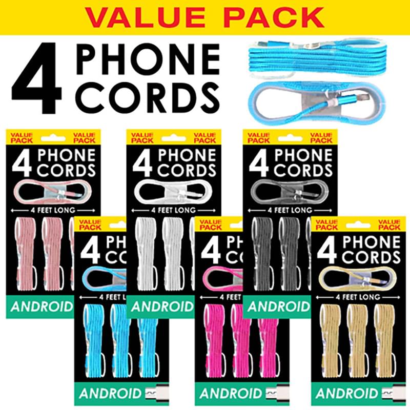 Value Pack CELL PHONE Cords for Android. 4 pack