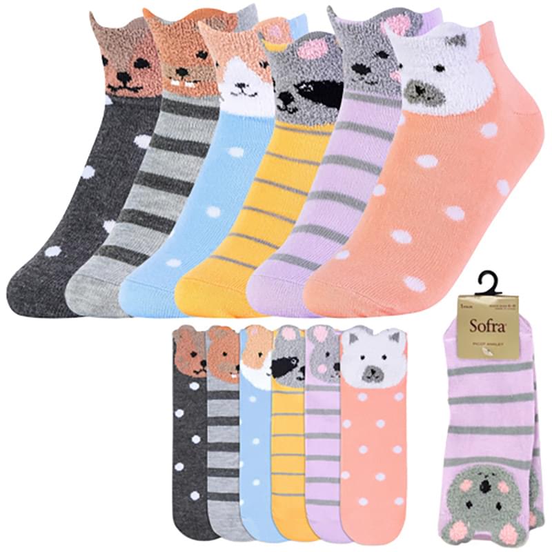 1 Pair 6 Assorted ANIMAL Socks 6-8