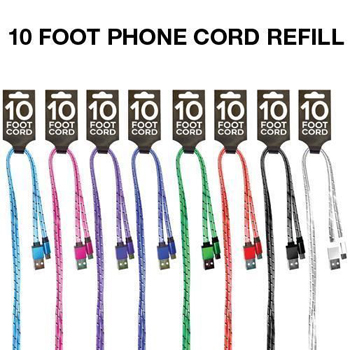 10 Foot Phone Charger Refill for Lightning Devices i6-i14 - 3 Each of 8 Colors