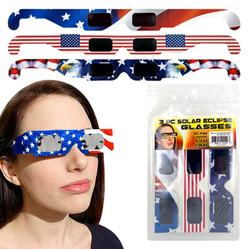Solar Eclipse Glasses USA Flag Design 3pk