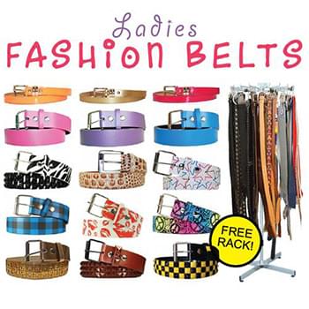 144pc Ladies Fashion Belts With Rack