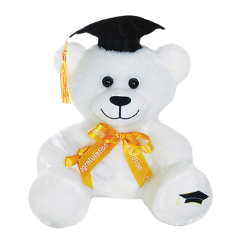 10" Plush White Graduation Bear with Black Cap