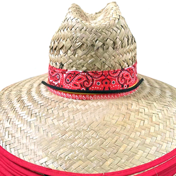 Straw Hat with red bandanna rim