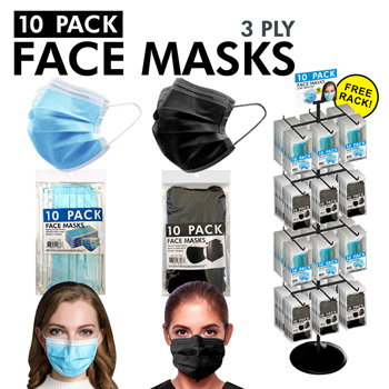 288 Pc 10 Pack 3 Color 3 Ply Face Mask Display
