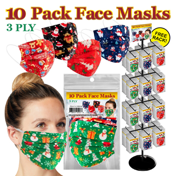 288pc 10 pack 3-ply Christmas Mask Display