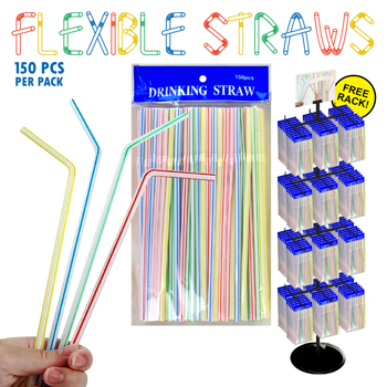 144pc Flexible Straws 150 count Display