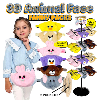 72pc 3D Face Animal Fanny Packs Display
