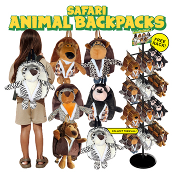 72pc Animal Backpack Display 6 assorted styles