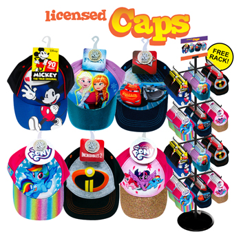 72pc Licensed Children's Ball Caps with Display