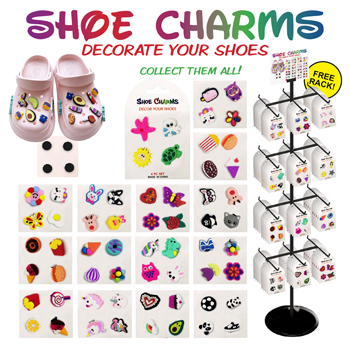 300pc Shoe Charms 4pk Display - 72 mixed styles