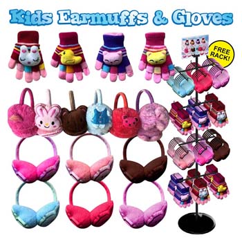 192 pc Animal Winter Gloves & Earmuff Display