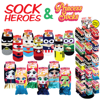 288pc Hero & Princess Sock Display