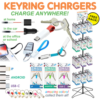 96pc Key Ring Charge Cord Display