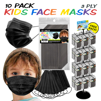 300 Pc Kids 10 Pack 3 Ply Face Mask Display Black