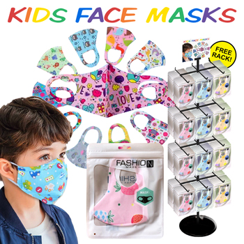 288pc Kids Printed Face Mask Display