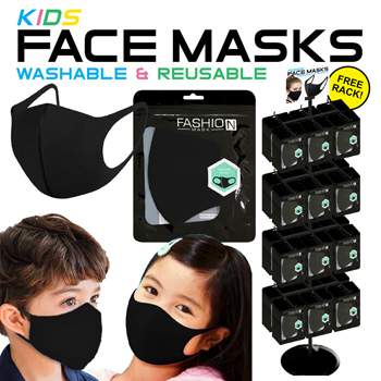 288 Pc Kids Black Face Mask Display