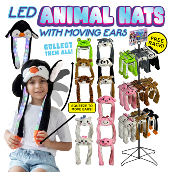 72pc Long Light Up Animal Hat Display