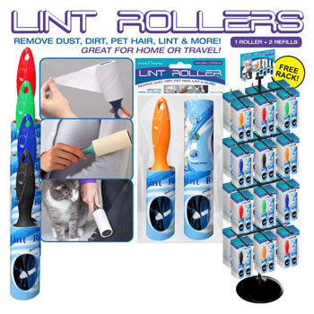 144pc Lint Roller & 2 refill rolls display