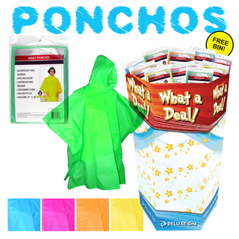 Ponchos Kids + Adult 100 Pc Display