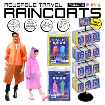 144pc Kids & Adults Raincoats Display