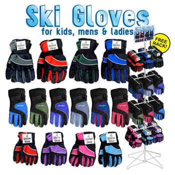 Ski Gloves Mens Ladies & Kids 96 Pc Display