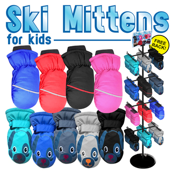 96 pc Boys & Girls Ski Mittens Display