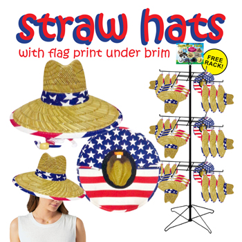 48pc Straw Hats USA Print Style Display