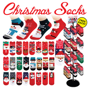 240pc Christmas Socks Display - 10 styles