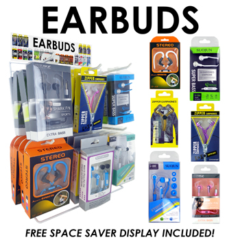 36pc Ear Bud Display. 6 assorted designs