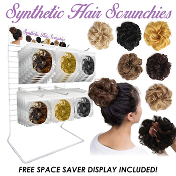 96pc Synthetic Hair Scrunchie Display