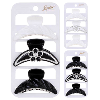 3pk Hair Jaw Clips 3 assorted