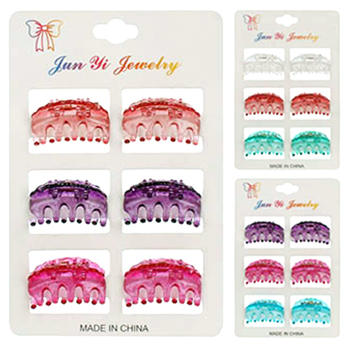 6pk Hair Jaw Clips 3 assorted