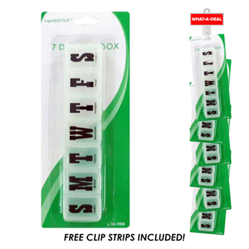 24pc 7 Day Pill Box with 2 clip strips
