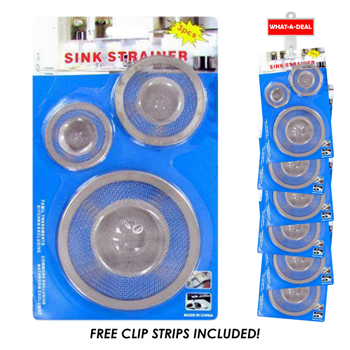 24Pc 3 pack Sink Strainers with 2 clip strips