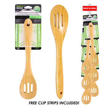 36pcs Ideal Kitchen Premium Bamboo Slotted Spoon with 3 clip strips