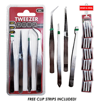 36pcs 4 Pack 4.5" Tweezers set  with 3 clip strips