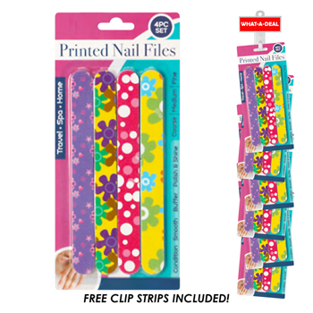 36pcs 4 Pack Printed Nail Files 7" each  with 3 clip strips
