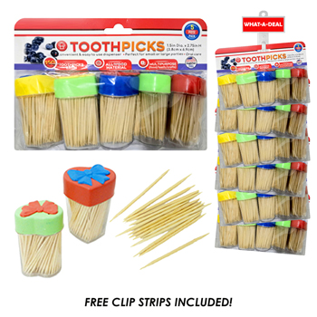 36pcs 5 Pack Toothpicks with Dispencers 150 pc each  with 3 clip strips