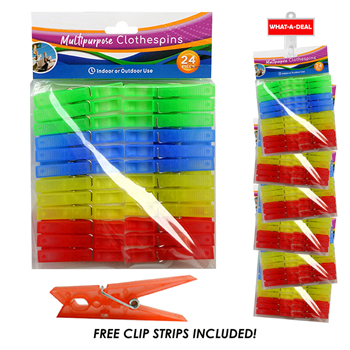 36pcs 24 Pack Plastic Clothpins 3" each  with 3 clip strips