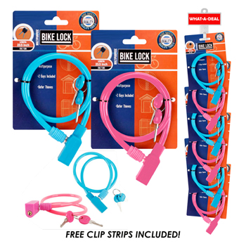 36pcs Bike Cable Lock with 2 Keys Pink and Blue  with 3 clip strips