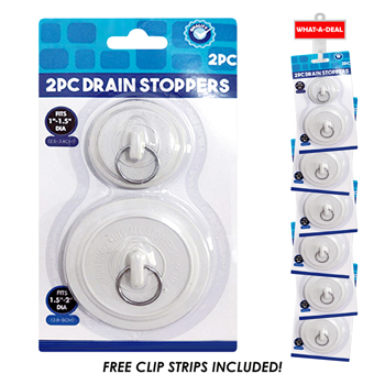 36pcs 2 Pc Sink and Drain Stopper 1.5 + 2.0" White  with 3 clip strips