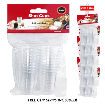 36pcs 20 Pack Clear Shot Cups  with 3 clip strips