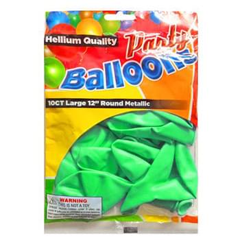 10 Pc 12" Green Metallic Round Balloons
