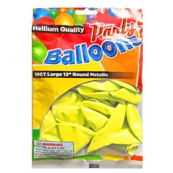 10 Pc 12" Yellow Metallic Round Balloons