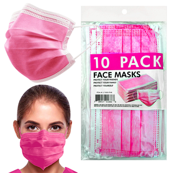 10 Pack Pink 3 Ply Face Masks