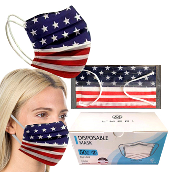 Single pack 3-ply USA Flag print mask