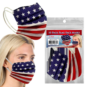 10 pack 3-Ply USA Flag Print Masks