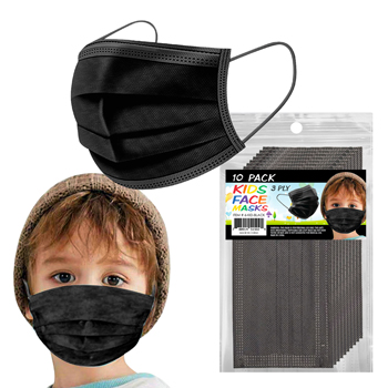 10 Pack Kids Black 3 Ply Face Masks